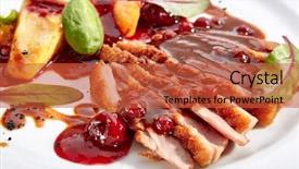  Presentation with poultry meat - Presentation theme enhanced with peach cream on elegant restaurant background and a red colored foreground