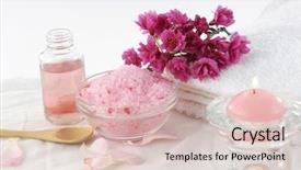  Presentation with spa for seniors - PPT theme having peach flower daisy - spa set background and a  colored foreground