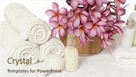  Presentation with handmade spa olive oils soap - Slides featuring peach flower daisy - spa set background and a  colored foreground