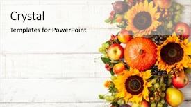  Presentation with autumn leaves - PPT theme enhanced with peach flower daisy - thanksgiving background with autumn pumpkins background and a cream colored foreground
