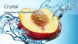  Presentation with spray - PPT theme featuring peach in spray of water juicy peach with splash on background background and a cool aqua colored foreground
