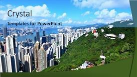  Presentation with scenery - Beautiful PPT theme featuring peak in hong kong backdrop and a light blue colored foreground