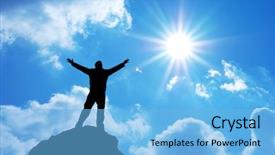  Presentation with man on top of mountain - Amazing presentation theme having peak of mountain conceptual design backdrop and a  colored foreground