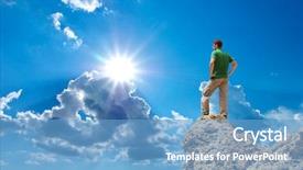  Presentation with man on top of mountain - Colorful slide deck enhanced with peak of mountain conceptual design backdrop and a teal colored foreground