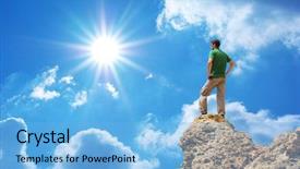  Presentation with helping man mountain - Slide set consisting of peak of mountain conceptual design background and a light blue colored foreground