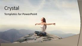  Presentation with doctor helps to get out of bed an elderly woman - Theme with peak over the mountains background and a sky blue colored foreground