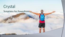  Presentation with fitness goal - PPT theme consisting of peak winning with open arm background and a sky blue colored foreground