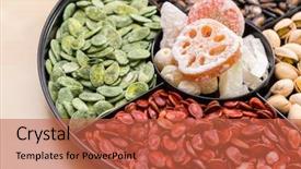  Presentation with chinese new year lunar - Colorful PPT theme enhanced with peanut culture - assorted chinese snack tray backdrop and a red colored foreground