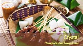  Presentation with food satay - Audience pleasing slides consisting of peanut culture - beef satay roasted meat skewer backdrop and a tawny brown colored foreground