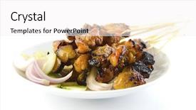  Presentation with chicken - Amazing presentation theme having peanut culture - delicious satay chicken on skewers backdrop and a white colored foreground