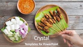  Presentation with dining table - Amazing PPT layouts having peanut culture - overhead view people holding chicken backdrop and a coral colored foreground