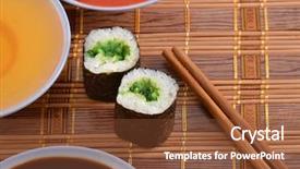  Presentation with chopsticks - Slides consisting of peanut culture - sushi and wooden chopsticks background and a tawny brown colored foreground