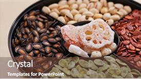  Presentation with chinese new year lunar - PPT theme having peanut culture - traditional chinese snack tray background and a tawny brown colored foreground