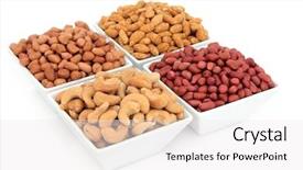  Presentation with peanut - Theme having peanut redskin roasted and cashew nuts in porcelain bowls over white background background and a white colored foreground