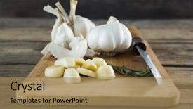  Presentation with close up garlic bulbs - Slides with peaple - close-up of garlics rosemary background and a  colored foreground