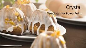  Presentation with banoffee pie cake on white - PPT theme having peaple - easter cake on white plate background and a lemonade colored foreground