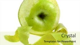  Presentation with green apple - Colorful presentation theme enhanced with peaple - green apple with peelings isolated backdrop and a yellow colored foreground