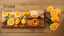  Presentation with wooden - PPT layouts consisting of peaple - overhead of oranges on wooden background and a  colored foreground