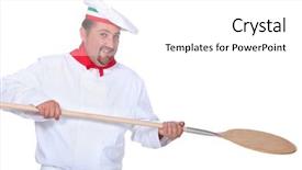  Presentation with loading - Presentation theme having peaple - pizza chef holding a pizza background and a white colored foreground