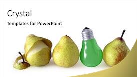  Presentation with bunch of green peas - PPT layouts having peaple - three pears and green pear-shape background and a white colored foreground
