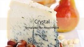  Presentation with blue cheese - PPT theme with pear blue cheese and walnuts on wooden board background and a lemonade colored foreground