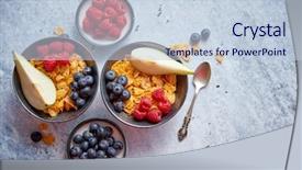 Presentation with healthy breakfast - Cool new presentation with pear in two ceramic bowl backdrop and a lemonade colored foreground
