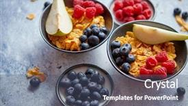  Presentation with brunch breakfast buffet healthy continental - Slides consisting of pear in two ceramic bowl background and a ocean colored foreground