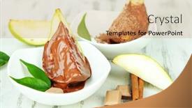  Presentation with pear - Slide set with pear-slices-in-chocolate background and a coral colored foreground