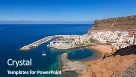  Presentation with coast guard ship - Amazing PPT layouts having pearl harbor - puerto de mogan town backdrop and a  colored foreground
