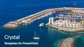  Presentation with small town - PPT layouts with pearl harbor - puerto de mogan town background and a ocean colored foreground