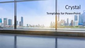  Presentation with seeing through fog - Colorful slide deck enhanced with pearl harbor - shanghai cityscape seen through window backdrop and a light blue colored foreground