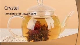  Presentation with green color - Slide deck having pearl herbal - exotic green tea with flowers background and a  colored foreground