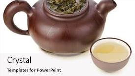  Presentation with tea leaves fresh green leaf - PPT layouts featuring pearl herbal - green tea leaves in clay background and a  colored foreground