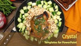  Presentation with cranberry juice - Presentation design enhanced with pearl herbal - pork chop and honey-mustard pan background and a tawny brown colored foreground