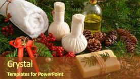  Presentation with woven - Audience pleasing presentation theme consisting of pearl herbal - spa treatment with christmas decorations backdrop and a tawny brown colored foreground