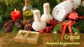  Presentation with woven - Slide set enhanced with pearl herbal - spa treatment with christmas decorations background and a tawny brown colored foreground
