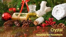  Presentation with woven - Amazing theme having pearl herbal - spa treatment with christmas decorations backdrop and a tawny brown colored foreground
