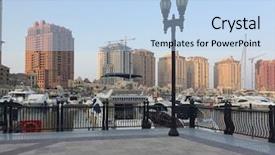  Presentation with qatar - Slides having harbour view at the pearl background and a light blue colored foreground