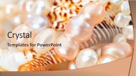 Presentation with seashell - PPT theme consisting of pearl necklace and seashell over stones background and a lemonade colored foreground