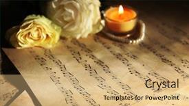  Presentation with music sheets - Presentation design featuring pearls and candle on music background and a coral colored foreground