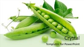  Presentation with green leaf - Presentation enhanced with peas - fresh pea fruit with green background and a yellow colored foreground