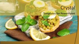  Presentation with bunch of green peas - Presentation enhanced with peas paste and boiled egg background and a  colored foreground