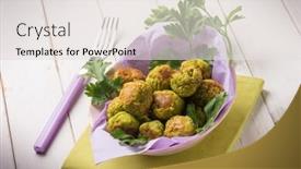  Presentation with peas - Audience pleasing slide deck consisting of peas vegetarian meatballs backdrop and a light gray colored foreground