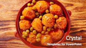  Presentation with tapas - PPT theme consisting of pease - meatballs tapas meatloaf albondiga recipe background and a  colored foreground