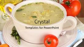  Presentation with soup - Theme enhanced with pease - nourishing soup in pink pan background and a lemonade colored foreground