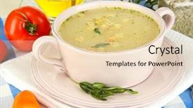  Presentation with soup - Slide deck with pease - nourishing soup in pink pan background and a lemonade colored foreground