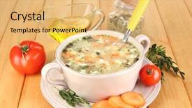  Presentation with pink 80s disco 3d - Presentation theme enhanced with pease - nourishing soup in pink pan background and a yellow colored foreground