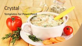  Presentation with soup - Colorful PPT theme enhanced with pease - nourishing soup in pink pan backdrop and a  colored foreground