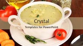  Presentation with soup - Presentation enhanced with pease - nourishing soup in pink pan background and a  colored foreground