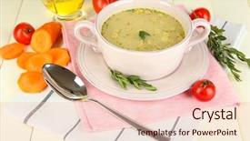  Presentation with crystal pink quartzs - Audience pleasing slides consisting of pease - nourishing soup in pink pan backdrop and a  colored foreground